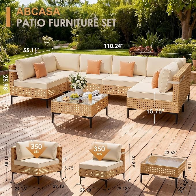 ABCASA Patio Furniture Set, Boho Patio Conversation Set Sectional Sofa
