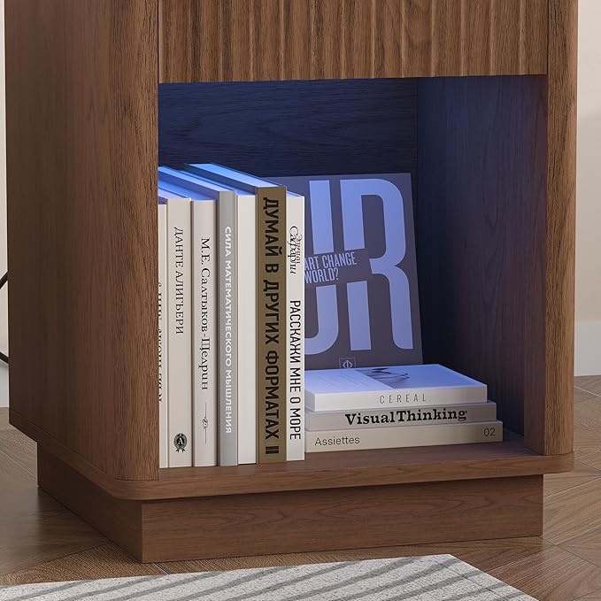 Akxomel Fluted Nightstand, Wooden Night Stand