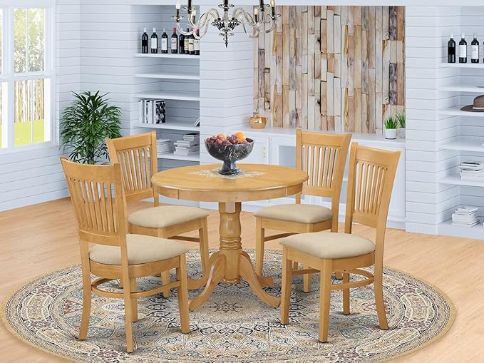 East West Furniture ANVA5-OAK-C 5 Piece Dining Room Furniture Set Includes a