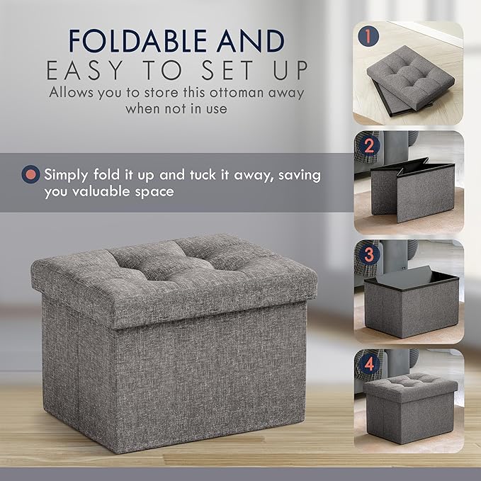 Ornavo Home Small Storage Ottoman Foldable Collapsible Rectangle Linen Ottoman