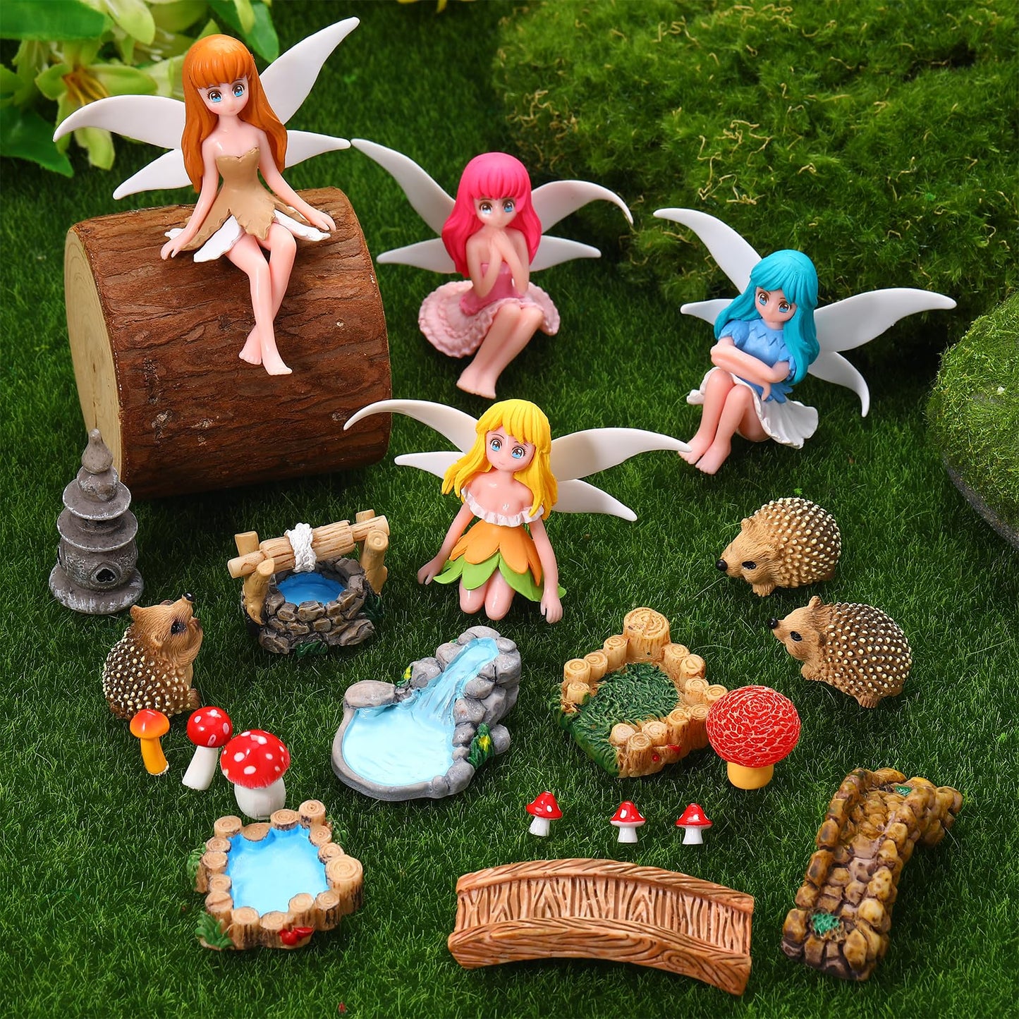 GGSTDDUP 28Pcs Fairy Garden Accessories, Miniature Garden Ornaments Landscape Decorations Mini Fairy Figures Animal Plant Set for Outdoor DIY Terrarium Potted Plants Dollhouse Desk Decor