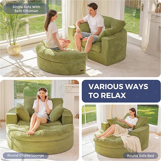 MAXYOYO Oversized Round Chaise Lounge Sofa, Upholstered Lounge Chair