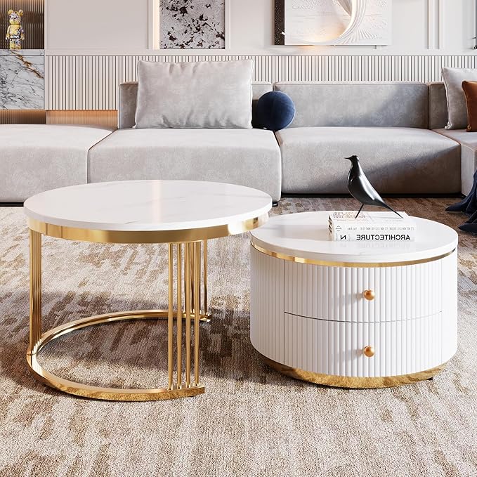 Merax Modern 2-Piece Round Nesting Coffee Table Set