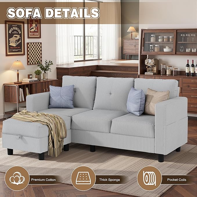 JAMFLY Convertible L-Shaped Sectional Sofa
