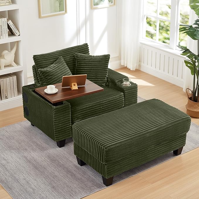 KEIKI Corduroy Storage Armrest Sofa, Single Versatile Seat