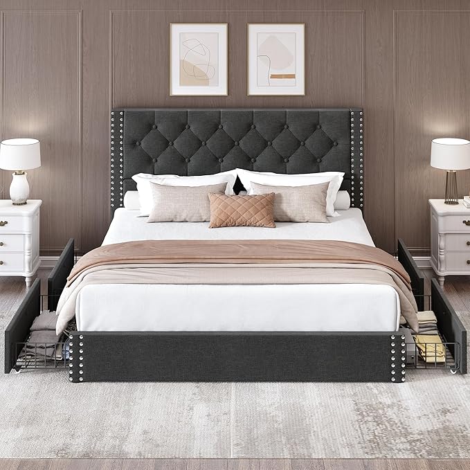LARMACE Full Size Bed Frame Upholstered Platform Bed