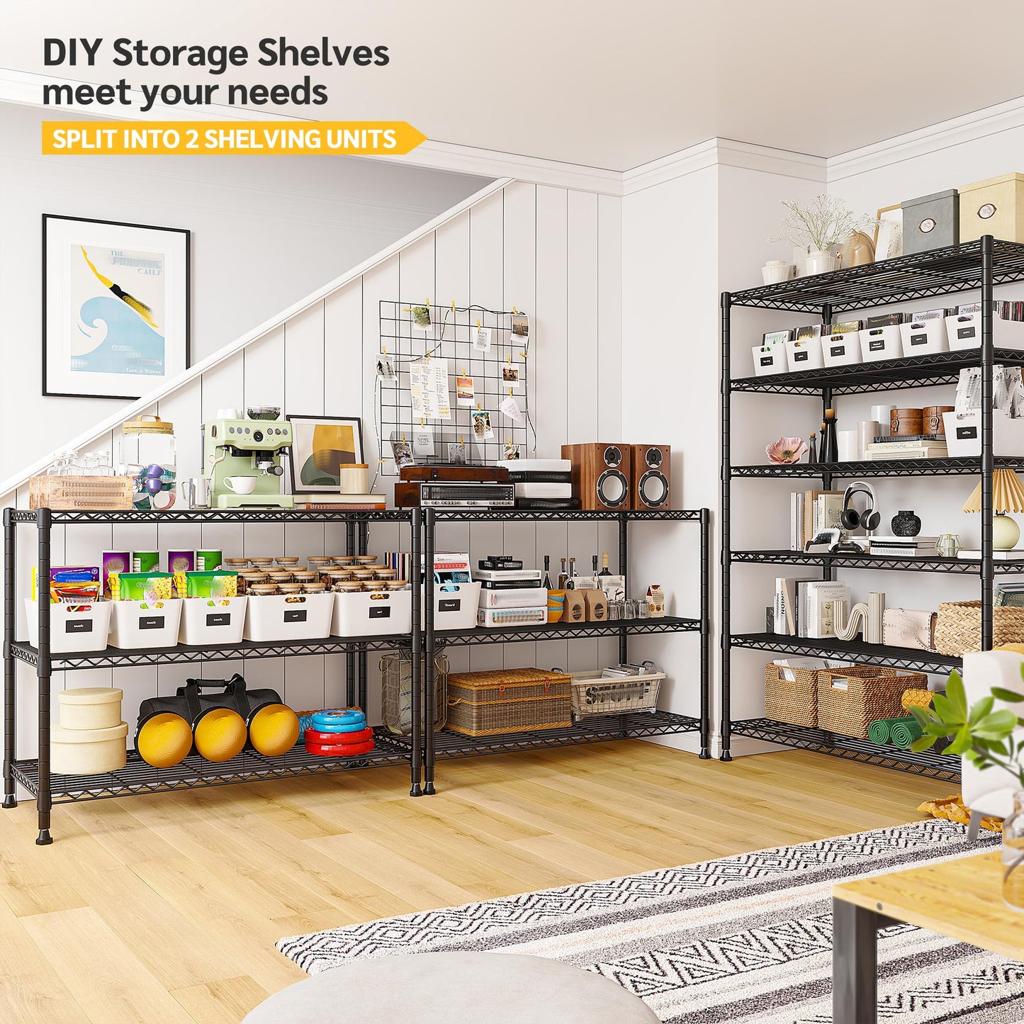REIBII 75''H Storage Shelves Metal Shelving Unit, 6 Tier Wire Shelving for Pantry Shelves Adjustable 1200LBS Garage Shelving Heavy Duty Storage Rack for Kitchen Garage, 35.4''W*75''H*15.7" D