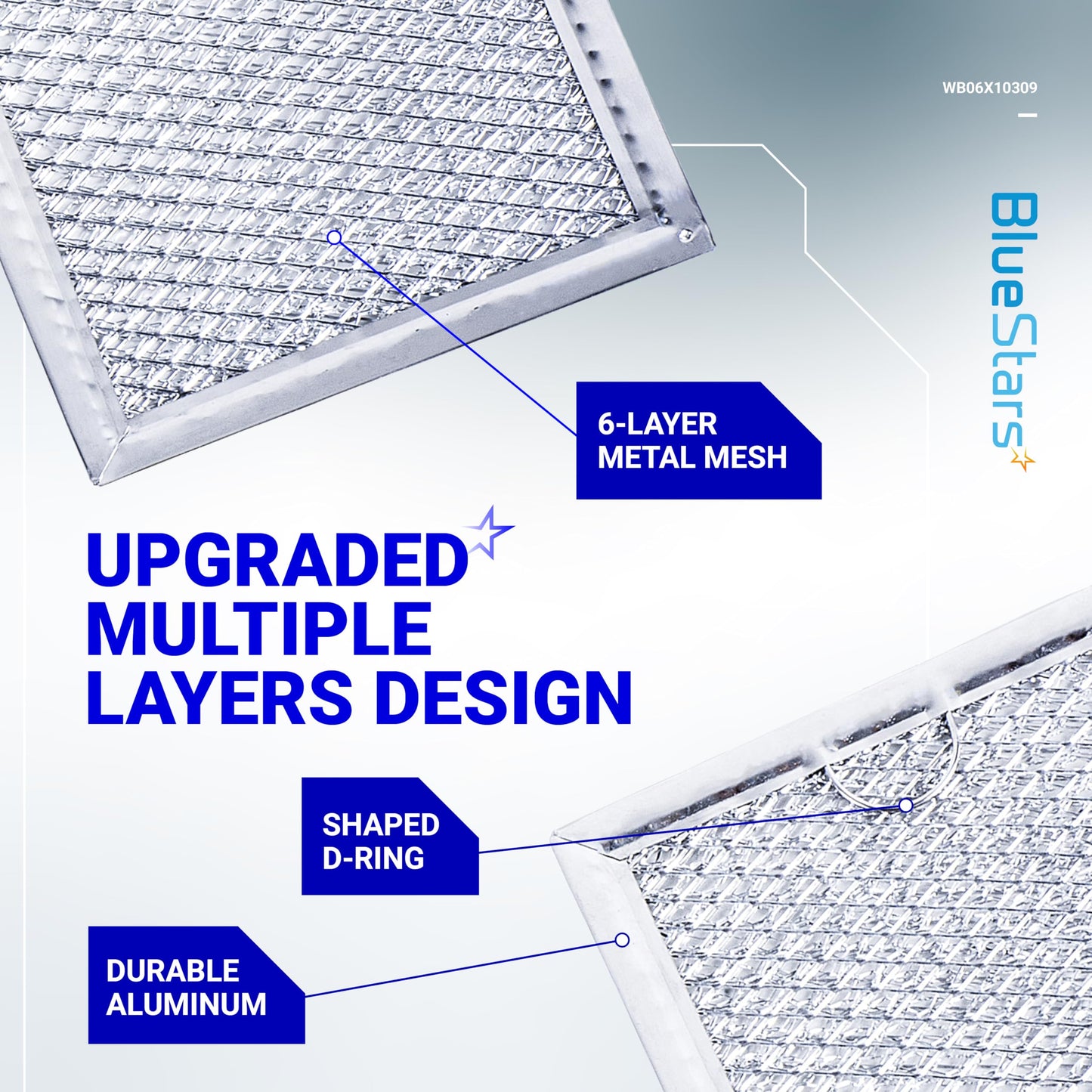 BlueStars Ultra Durable WB06X10309 WB06X10359 ME17R7021ES AA Microwave Grease Filter Replacement 7.64 x 5.12 - For G.E LG Kenmore Over-the-range Vent Hood Microwaves ME21R7051SS - 5 Packs