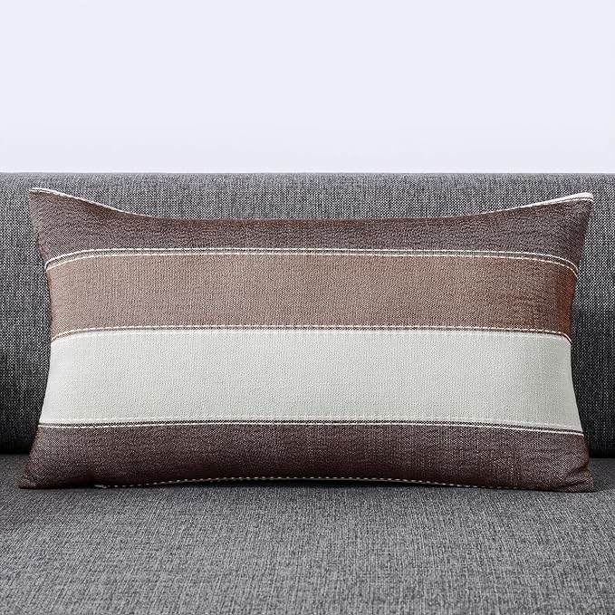 AmHoo Pack of 2 Farmhouse Stripe Check Throw Pillow Covers Set Case Cotton