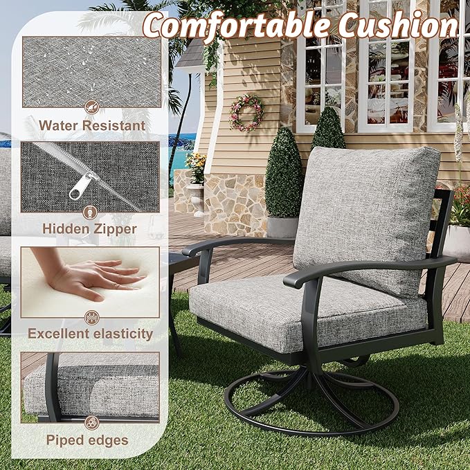 HOMREST Patio Furniture Sets 7 PCS Outdoor Metal Conversation Sets, 360 Degree