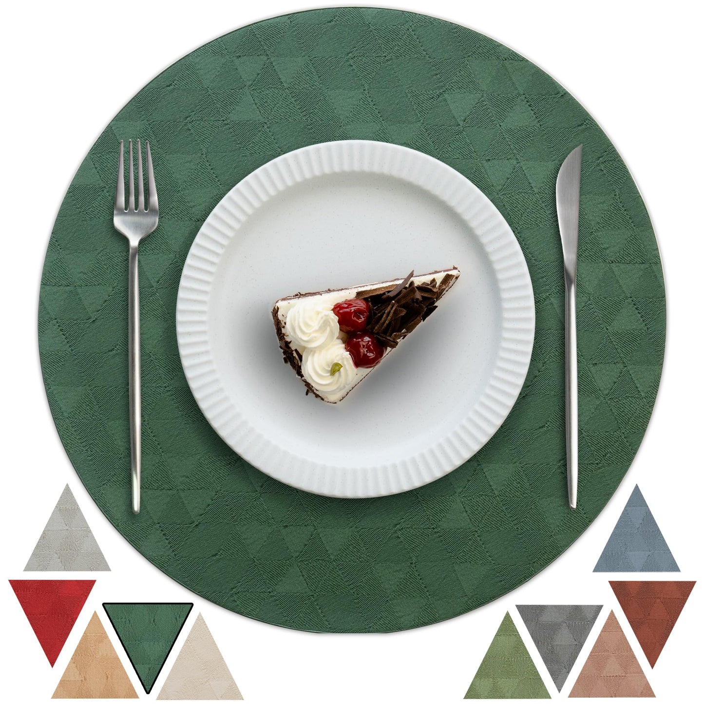 Jovono Upgraded 15" Round Placemats Set of 8, Waterproof & Oil-Proof, Non-Slip Reversible Washable Big Table Mats, Spill-Proof for Kids Families, Restaurant, Hotel, Kitchen, Indoor, Green