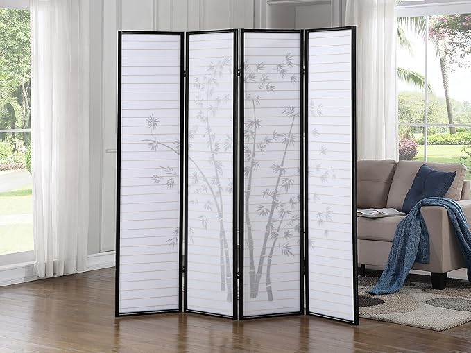 Roundhill Bamboo Print 4-Panel Framed Room Screen/Divider