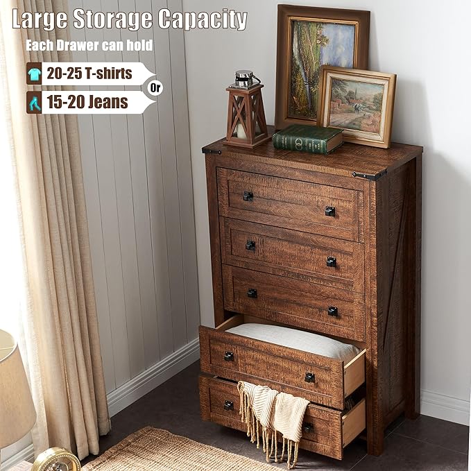 T4TREAM Farmhouse 5 Drawers Dresser Chests