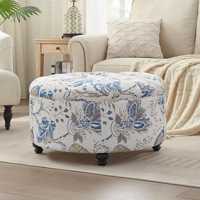 HUIMO 30-Inch Round Storage Ottoman, Modern Button Tufted Coffee Table