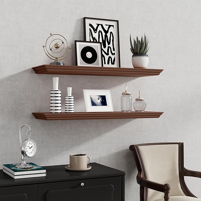 Fun Memories Floating Shelves 32 Inch Long, 9.3 Inch Deep Classic Crown Molding