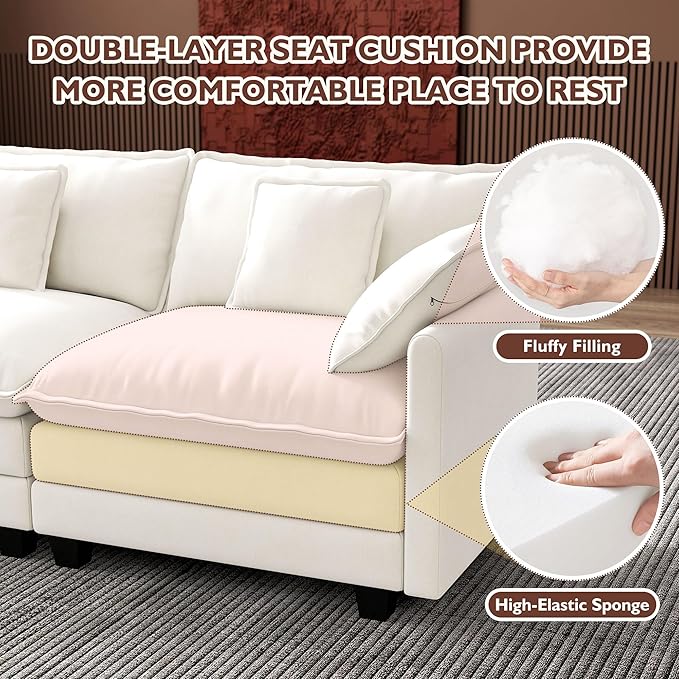 Ihanherry 114" V-Shaped Modern Sofa Modular Sectional Cloud Couch
