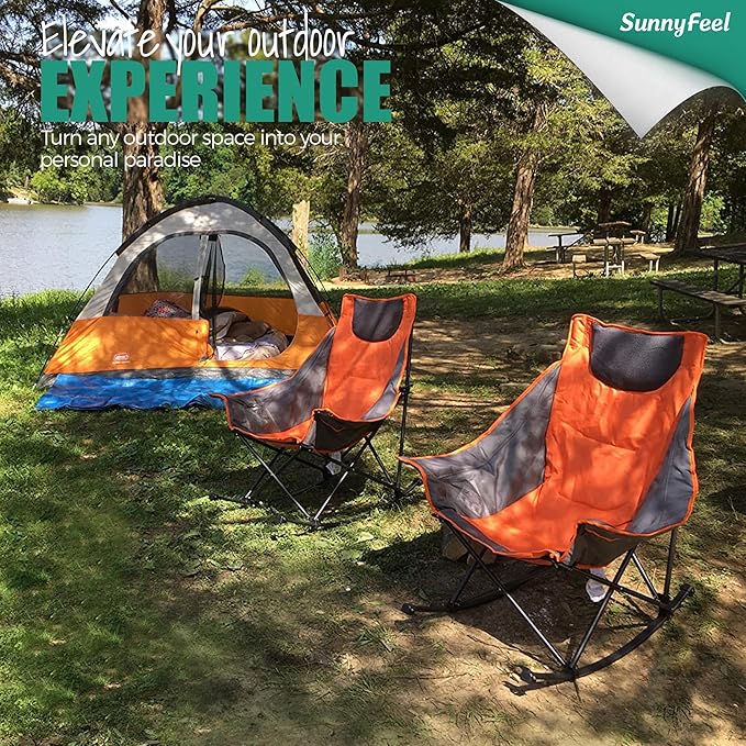 SUNNYFEEL Oversized Heated Rocking Camping Chair, Fully Padded Patio Chair