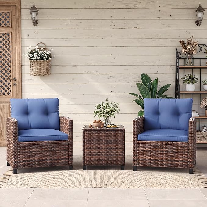 GarveeHome 3-Piece Outdoor Wicker Sofa Set, PE Rattan Patio Furniture