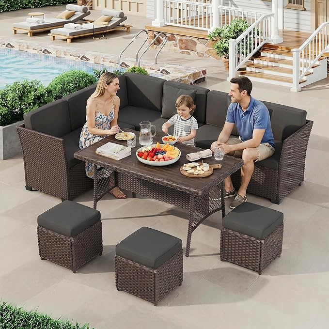 LOUVIXA 7 Pieces Patio Furniture Set, Outdoor Patio Furniture, Wicker