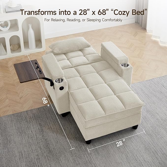 Oversized Recliner Chair with Swivel Tray Table, Modern Tufted Linen Fabric