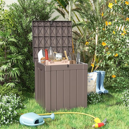 ROJIK 57 Gallon Outdoor Storage Housing Deck Box - Waterproof Patio Furniture, Garden Tools, Cushions, Pool Accessories Storage Bench with Lockable Lid and Side Handles（Grey）