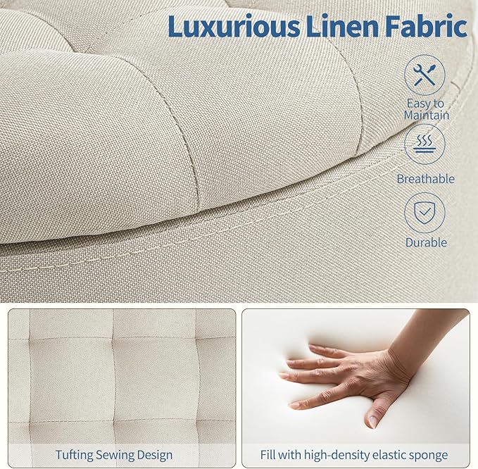 Furniliving Modern Round Storage Ottoman, Button Tufted Ottoman Foot Stools