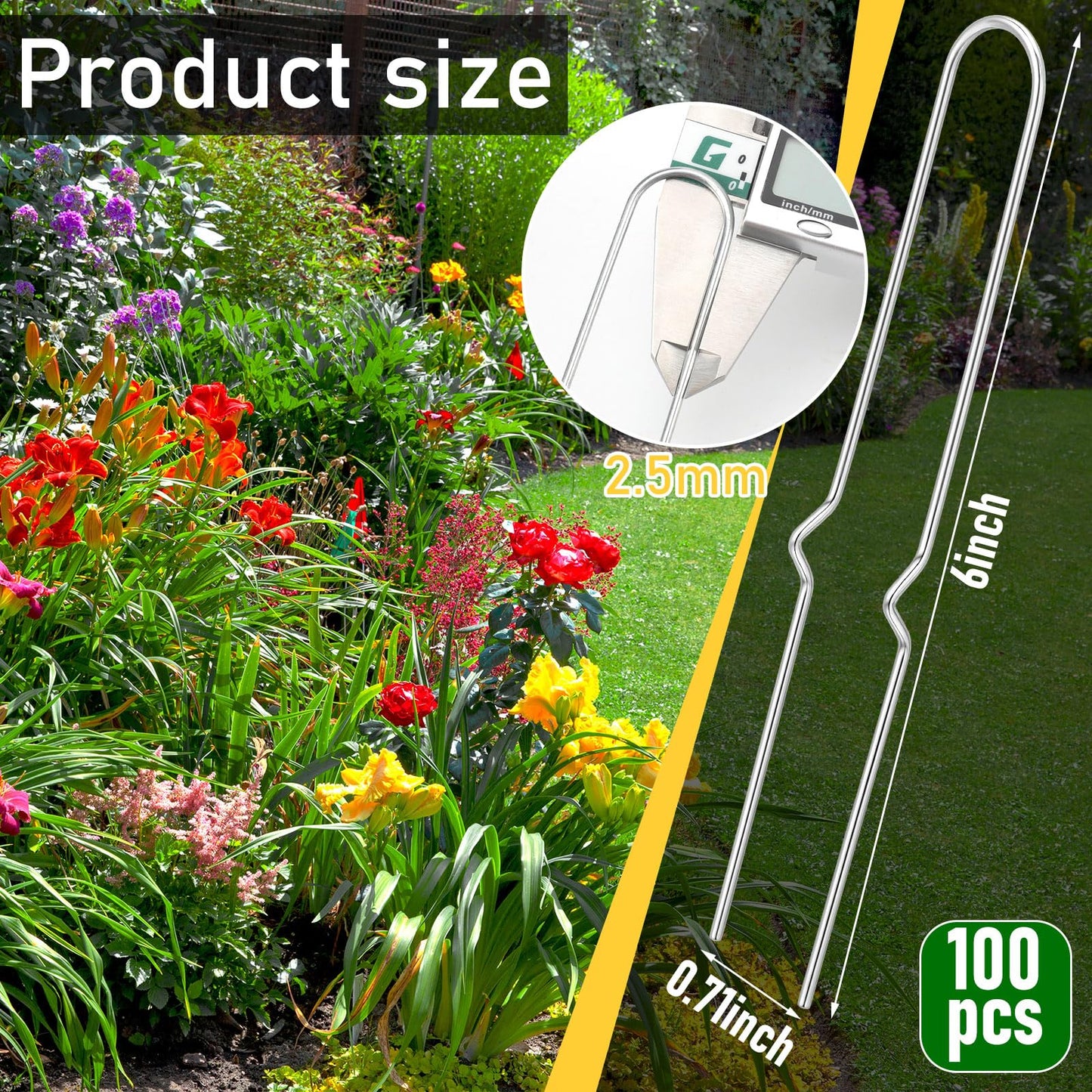 Yaocom 100 Pcs 6 Inch Drip Irrigation Stakes Curved Garden Hose Stakes Metal U Shape Soaker Hose Irrigation Tubing Parts Staples for Ground, Hold Drip Tubing up to 1/2" 5/8'' Diameter