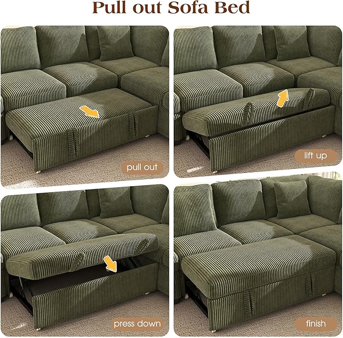 Ihanherry 81-inch Corduroy Modular Sectional Sofa Bed