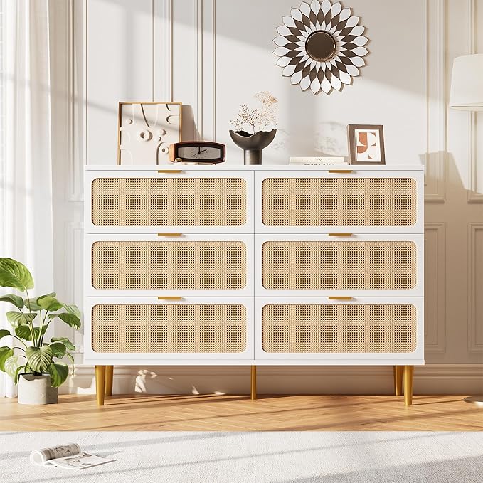 GarveeHome Rattan 6 Drawer Dressers