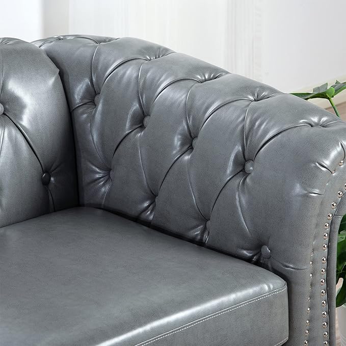 LEVNARY Chesterfield Sofa, Classic Tufted Upholstered Leather Couch, Modern 3