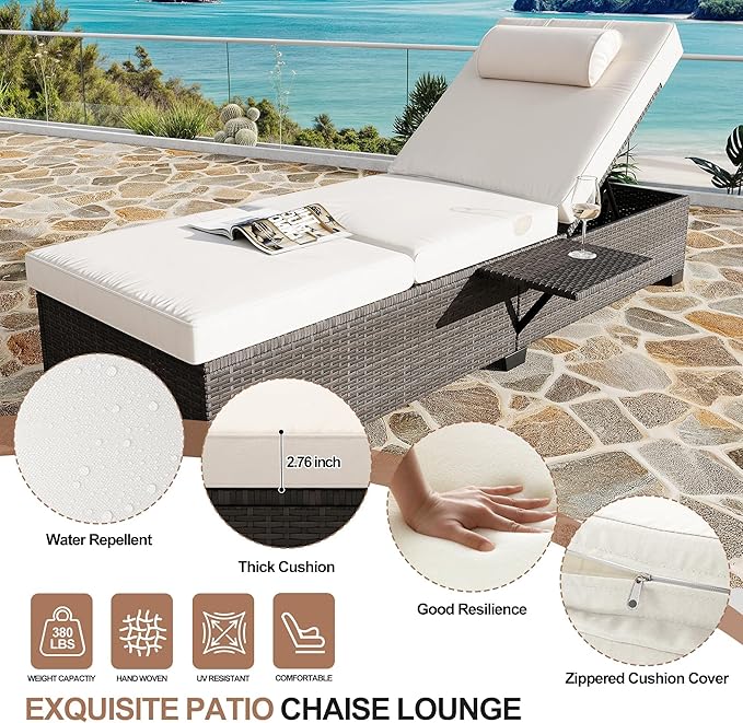 GAOMON Chaise Lounge Chairs Set of 2, Outdoor PE Rattan Chaise Lounge Chair