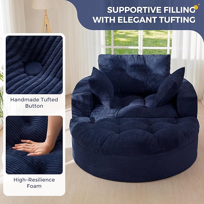 MAXYOYO Oversized Round Chaise Lounge Sofa, Upholstered Lounge Chair