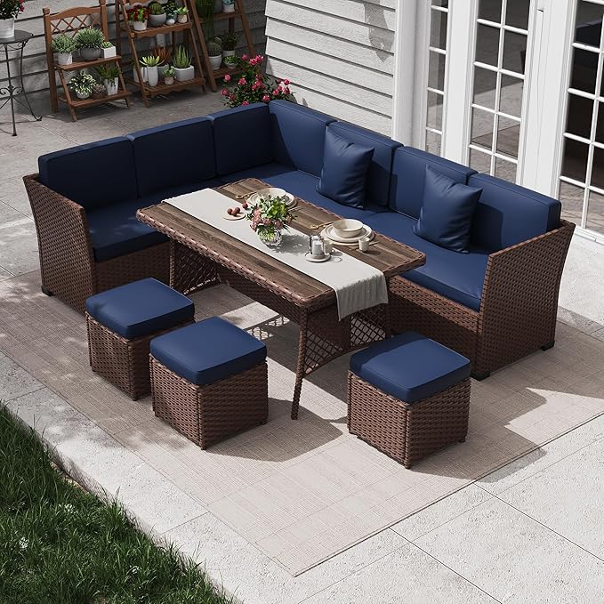 KIGOTY 7 Piece Patio Furniture Set, Outdoor PE Wicker Rattan Outdoor Dining Set