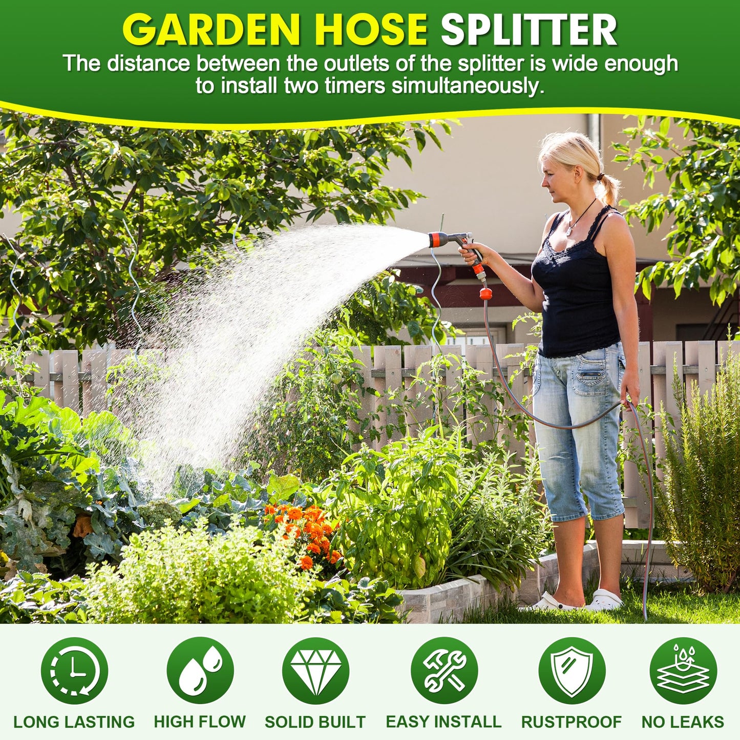DINGBAI Hose Splitter 3 Way, High Flow Garden Hose Splitter, 3/4” Ght Inlet Brass Heavy Duty Hose Converter, water 3 Way Faucet hose splitter, Long Handle Hose Valve Large Outlet.