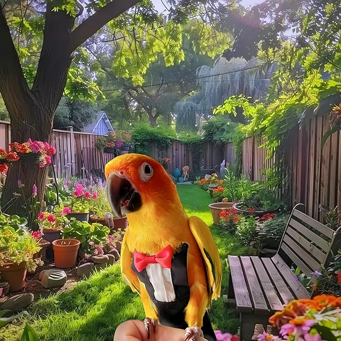 Bird Harness Leather Set Tuxedo Flight Suits with Nappy Diapers Waterproof Inner Layer Urine Wet for Parrot Cockatiel Conure Parakeet Macaw Budgie (M)