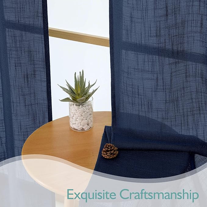 Chyhomenyc Navy Blue Semi Sheer Curtains 36 Inch Length, Light Filtering Faux