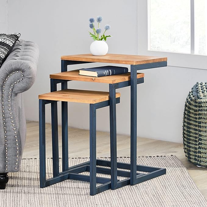 Savannah Fir Wood and Iron Nesting Side Tables