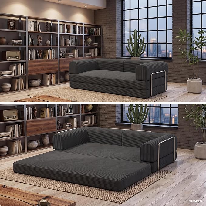 Garvee 78" Convertible Sleeper Sofa Bed, Plush Corduroy Futon Loveseat
