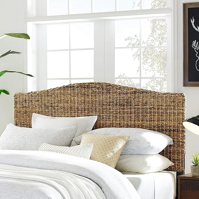 Crosley Furniture Serena Handwoven Natural Fiber Rattan Bed Headboard, Banana
