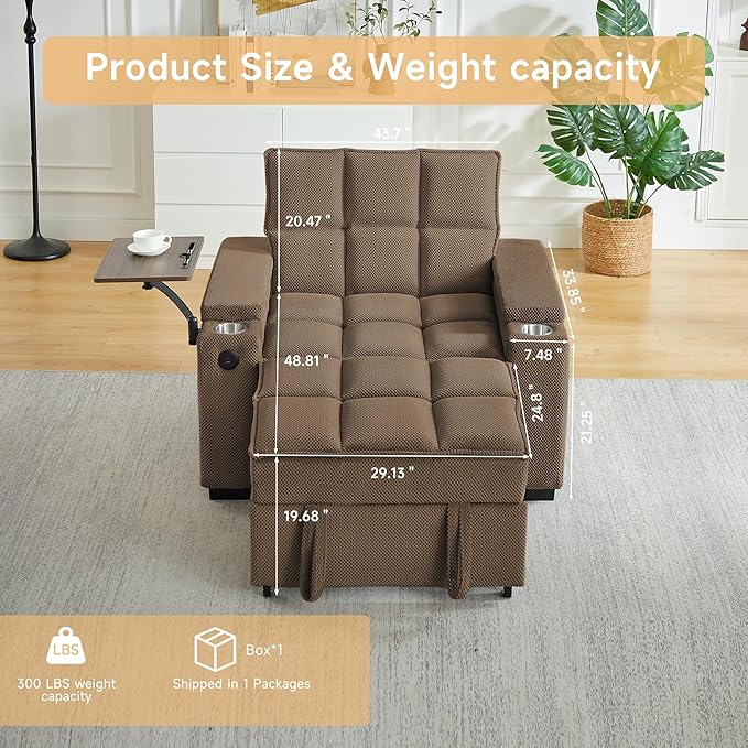 Auvsoce 3-in-1 Folding Convertible Sofa Bed Set of 2, Sleep Couch