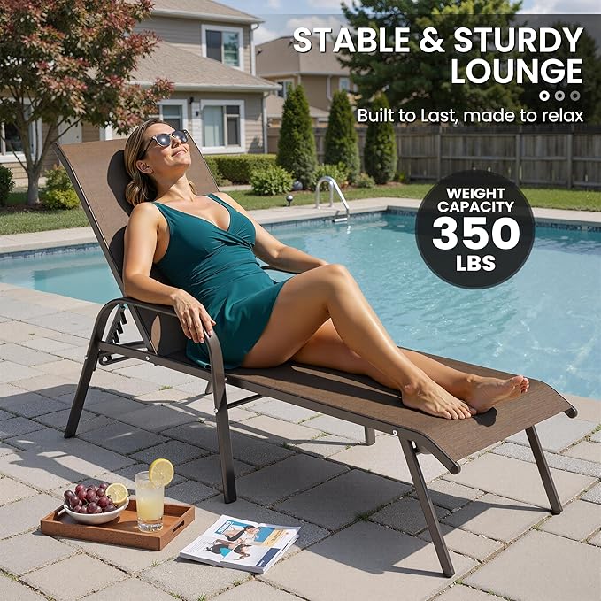 Crestlive Products Outdoor Chaise Lounge Chair, 5-Position Pool Lounge Chairs