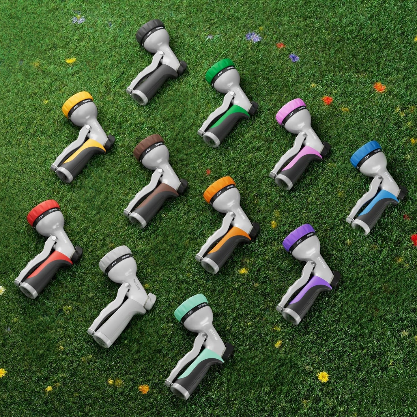 RESTMO Garden Hose Nozzle, Heavy Duty Metal Water Hose Nozzle with 7 Adjustable Spray Patterns, High Pressure Hand Sprayer with Flow Control, Best for Watering Plant & Lawn, Washing Car & Pet, Orange