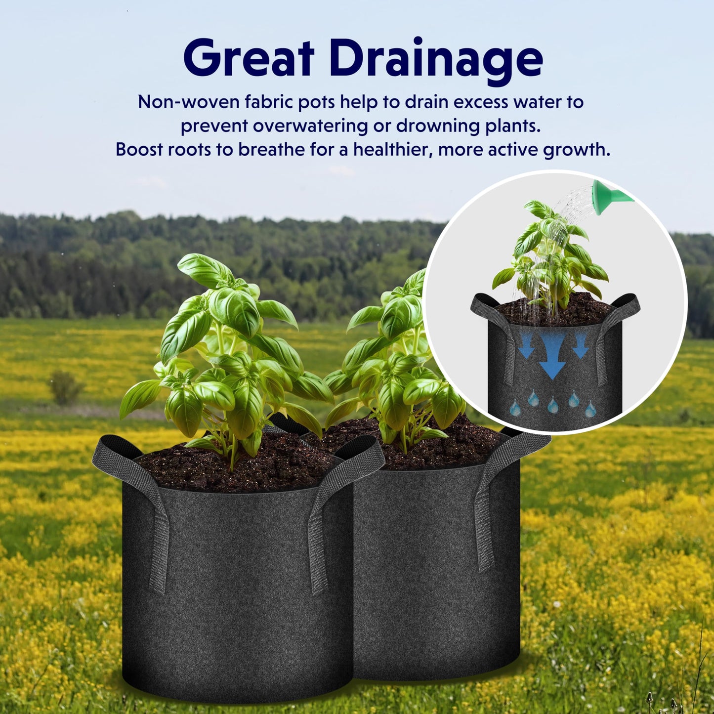 iPower 5 Pack 25 Gallon Grow Bags, Garden Planting Nonwoven Fabric Pots with Reinforced Handle, Heavy Duty and Aeration Planter Pot for Tomato, Fruits, Vegetables and Flowers