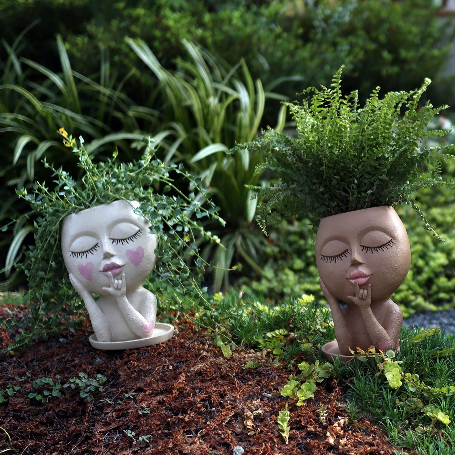Dolkgy Face Flower Pots Head Planter, Cute Resin Planters for Indoor Outdoor Plants, Macetas para Plantas Funny Head Plant Pot