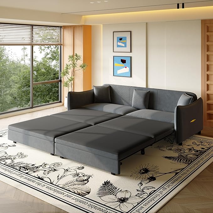 KEIKI 81.9" 3-in-1 Convertible Sofa Bed, Modern Velvet Sleeper Couch