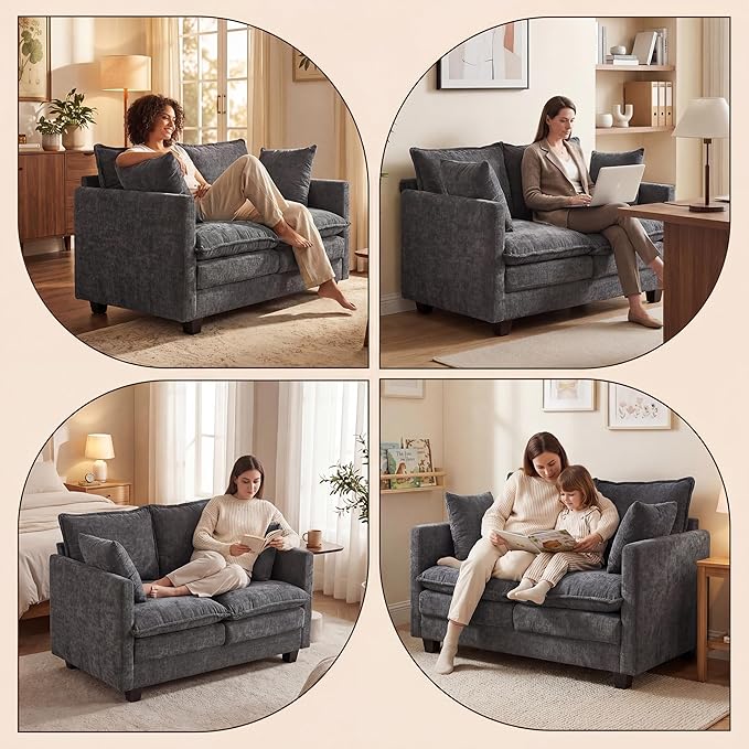 Loveseat Sofa with Cloud 3-Layer Cushion & 27" Deep Seat, Modern Love Seat