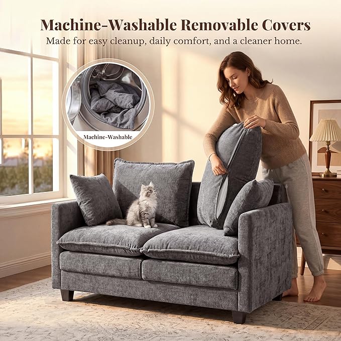 Loveseat Sofa with Cloud 3-Layer Cushion & 27" Deep Seat, Modern Love Seat