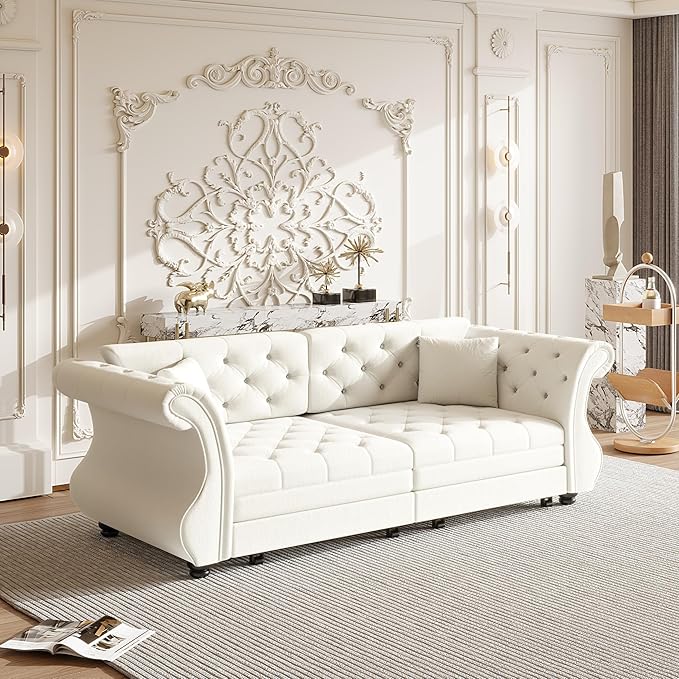 83.8" Oversized Pull Out Sofa Bed, Chesterfield Velvet Sleeper Sofa Couch
