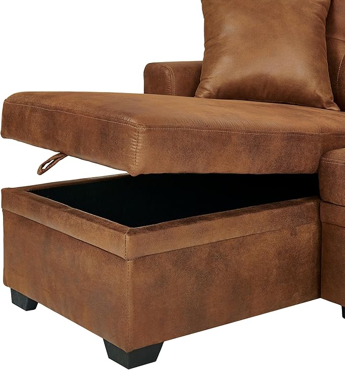 L Shaped Sectional Couch with Storage and Pull Out Bed, 3 Seater Sleeper Sofas