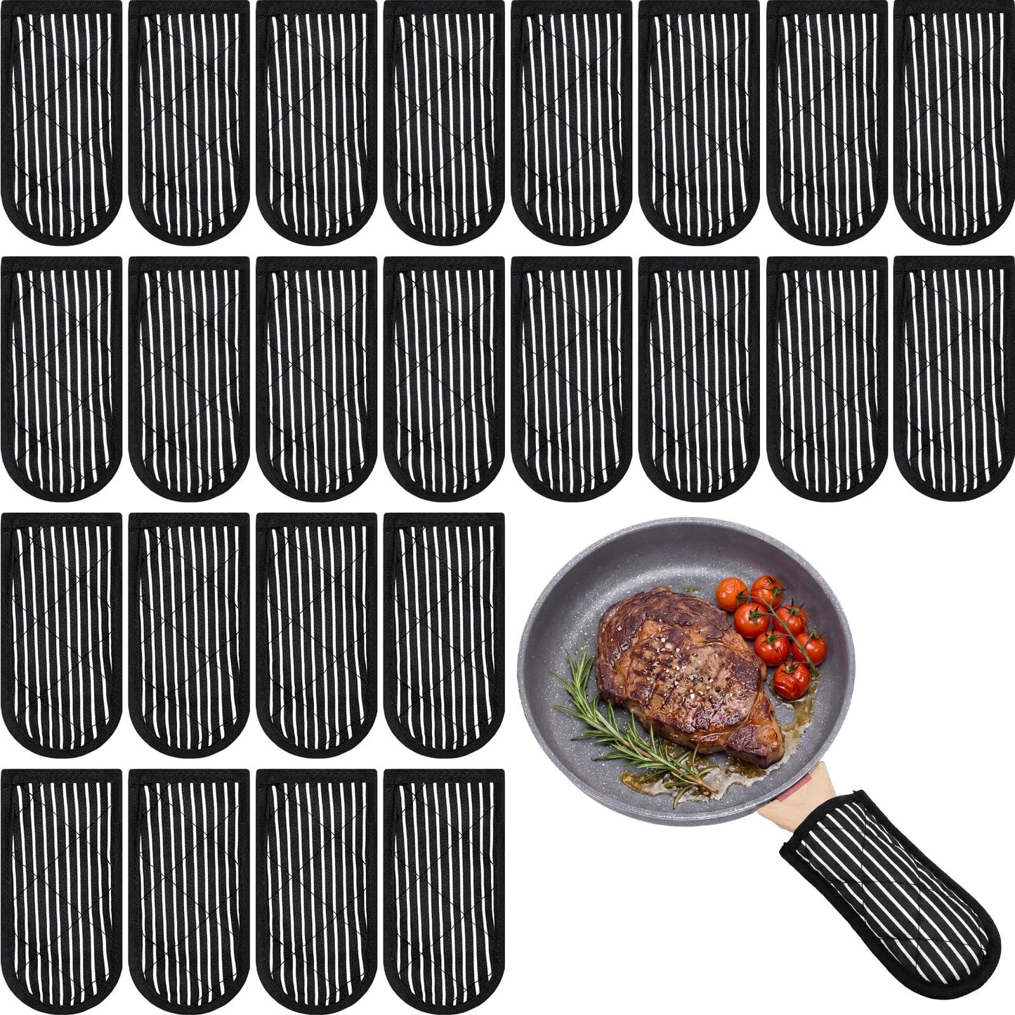 Dandat 24 Set Hot Handle Covers for Daily Replace Use Gift Pan Handle Sleeve Cover Heat Resistant Cast Iron Holder Sleeve Washable Handgrip Mitts for Christmas Kitchen BBQ Baking Cookware(Stripe)